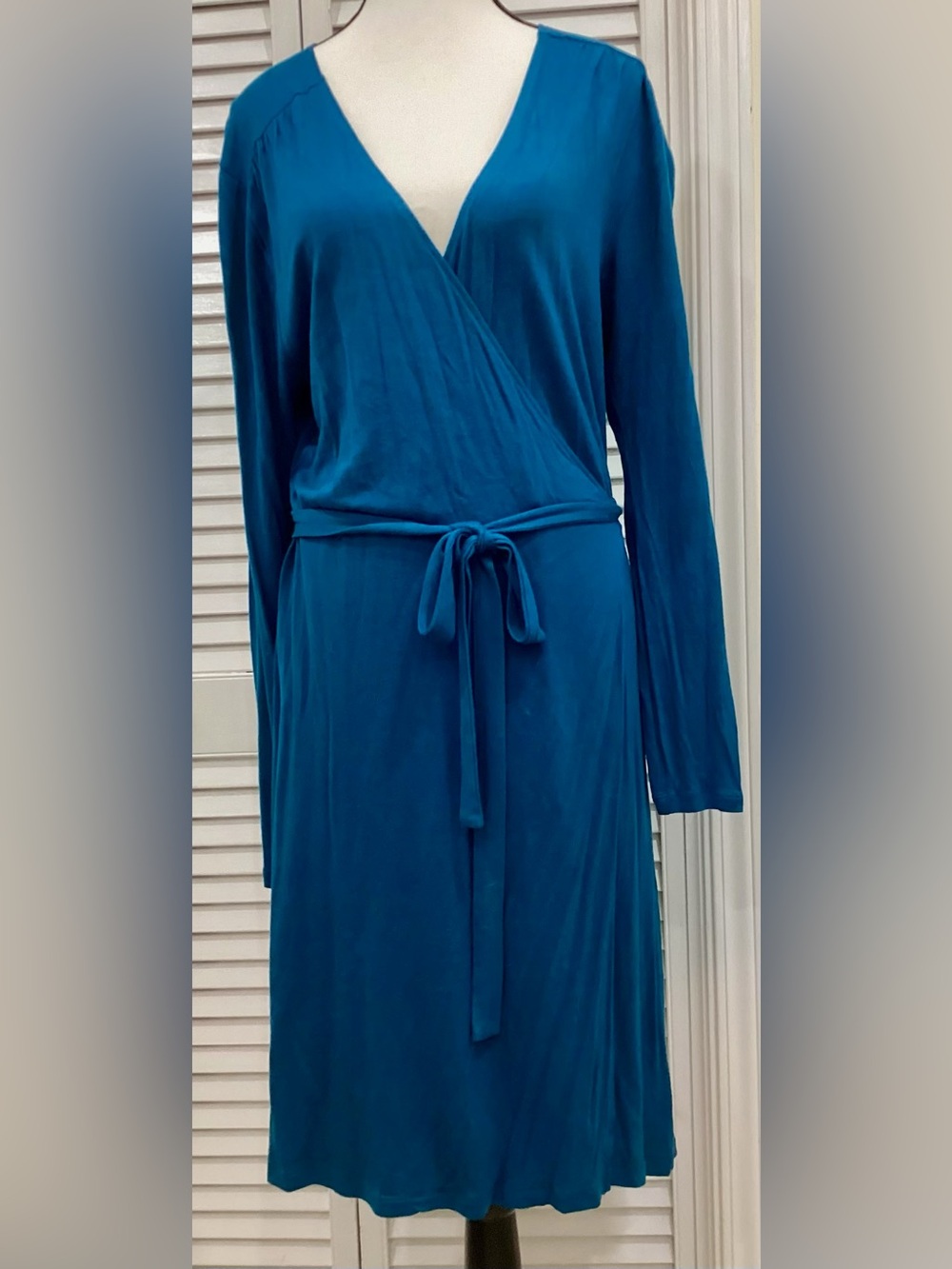 Old Navy Teal Blue Long Sleeve Knit Midi Wrap Dress with Tie Waist Large